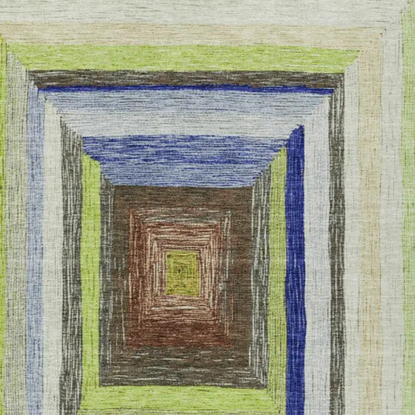 Lime Green Navy Blue And Brown Geometric Washable Indoor Outdoor Area Rug Photo 3