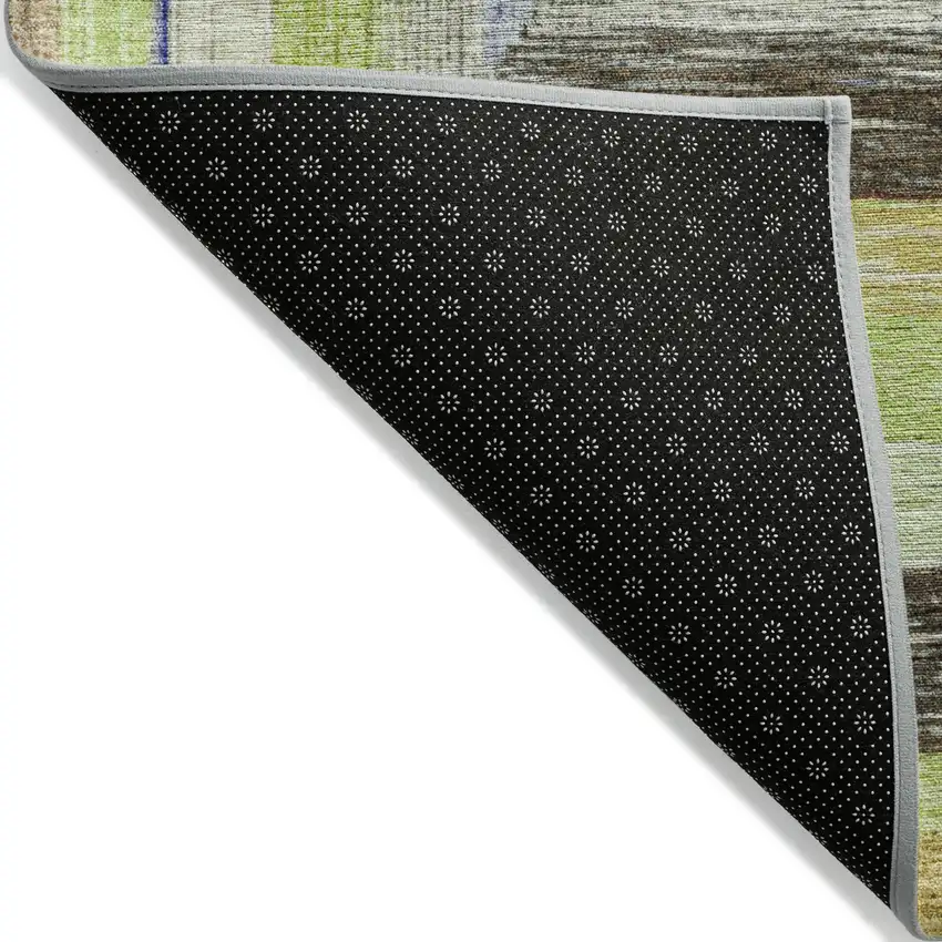 Lime Green Navy Blue And Brown Geometric Washable Indoor Outdoor Area Rug Photo 5