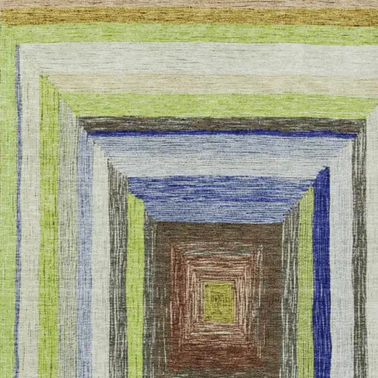 Lime Green Navy Blue And Brown Geometric Washable Indoor Outdoor Area Rug Photo 3