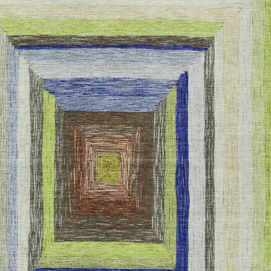 Lime Green Navy Blue And Brown Geometric Washable Indoor Outdoor Area Rug Photo 4