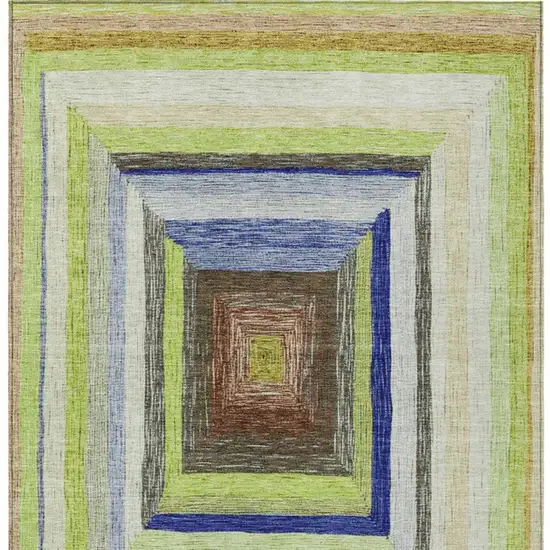 Lime Green Navy Blue And Brown Geometric Washable Indoor Outdoor Area Rug Photo 4