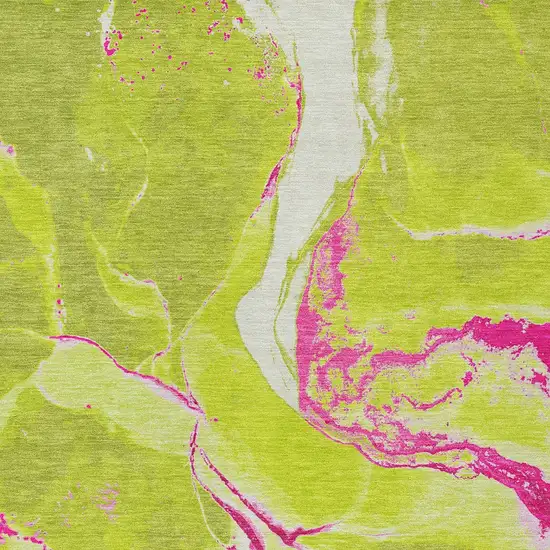 Lime Green Neon Pink And Ivory Abstract Washable Indoor Outdoor Area Rug Photo 6