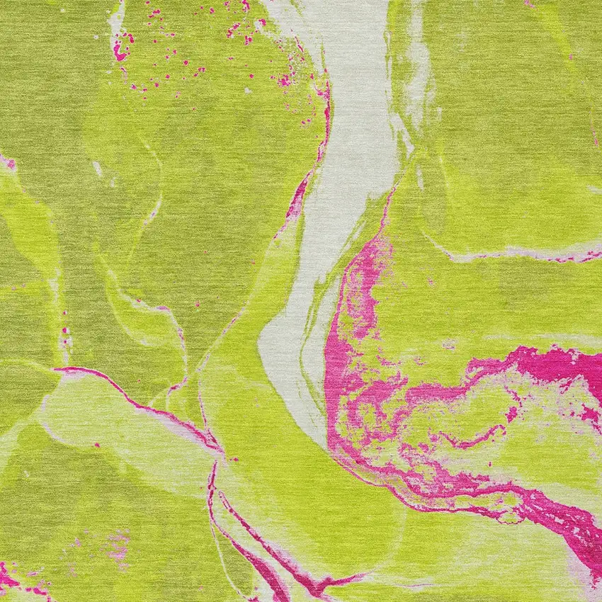 Lime Green Neon Pink And Ivory Abstract Washable Indoor Outdoor Area Rug Photo 6