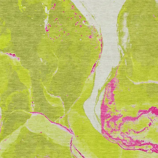 Lime Green Neon Pink And Ivory Abstract Washable Indoor Outdoor Area Rug Photo 6