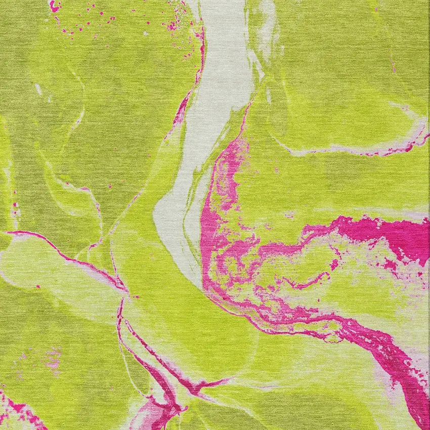 Lime Green Neon Pink And Ivory Abstract Washable Indoor Outdoor Area Rug Photo 6