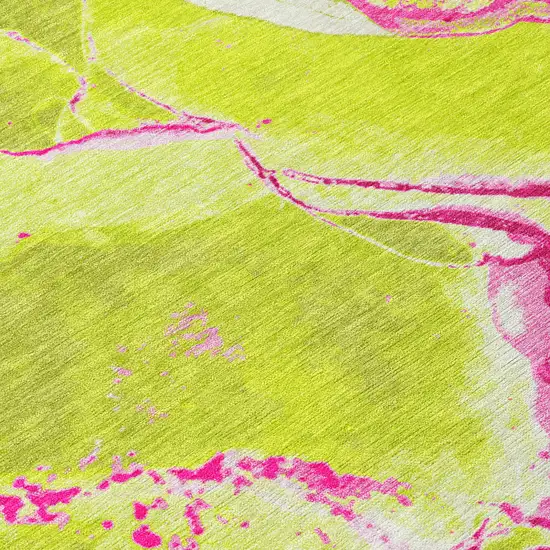 Lime Green Neon Pink And Ivory Abstract Washable Indoor Outdoor Area Rug Photo 5