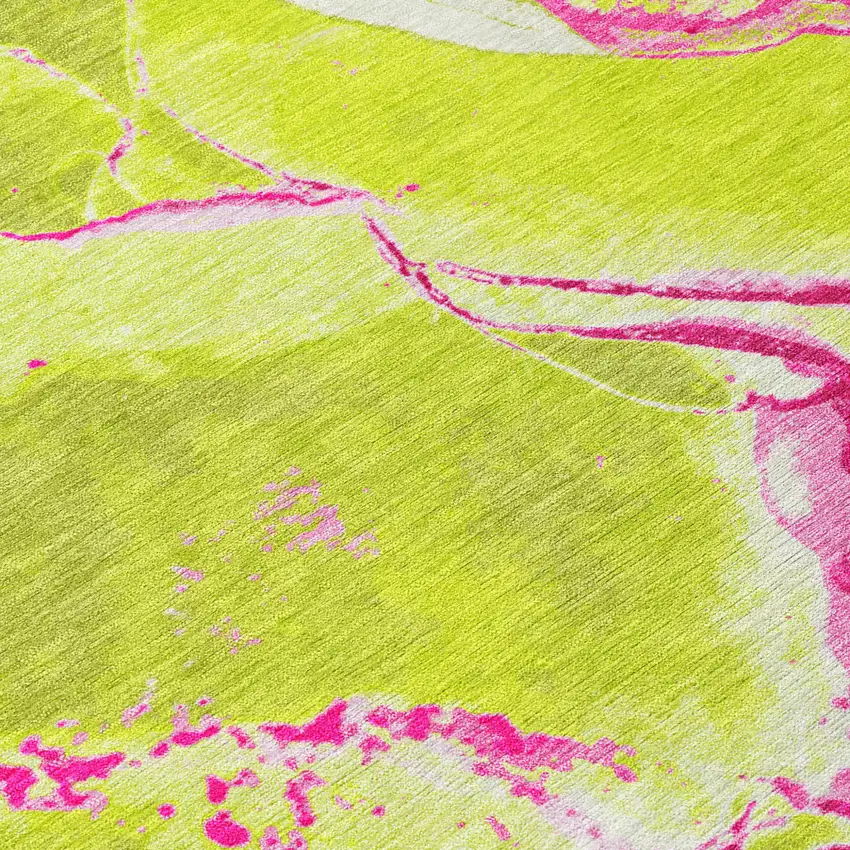 Lime Green Neon Pink And Ivory Abstract Washable Indoor Outdoor Area Rug Photo 5