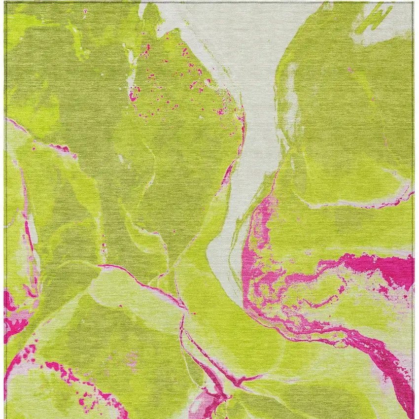 Lime Green Neon Pink And Ivory Abstract Washable Indoor Outdoor Area Rug Photo 7