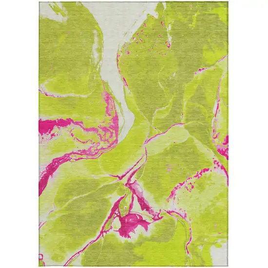 Lime Green Neon Pink And Ivory Abstract Washable Indoor Outdoor Area Rug Photo 7