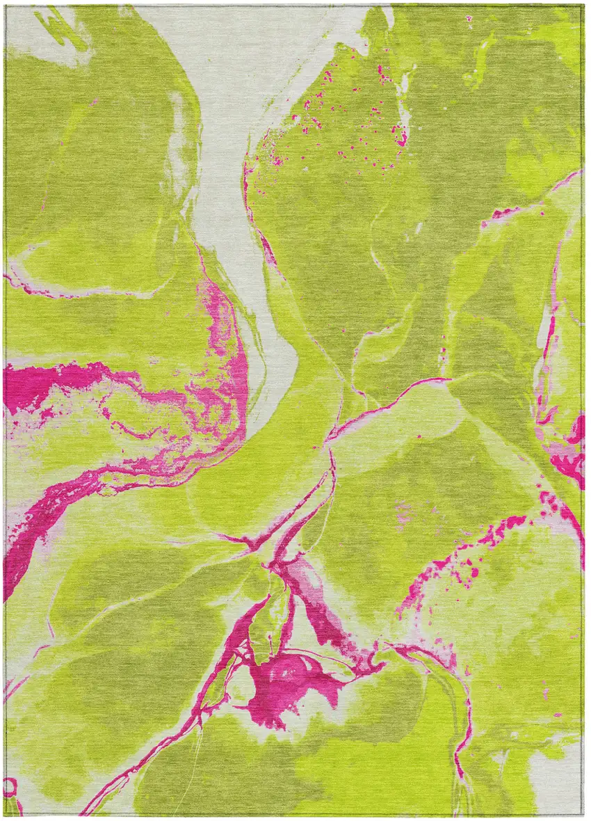 Lime Green Neon Pink And Ivory Abstract Washable Indoor Outdoor Area Rug Photo 7