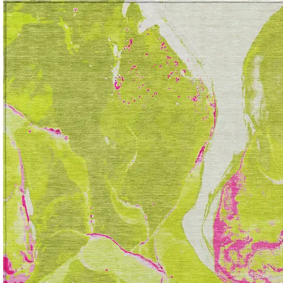 Lime Green Neon Pink And Ivory Abstract Washable Indoor Outdoor Area Rug Photo 6