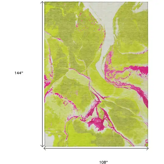 Lime Green Neon Pink And Ivory Abstract Washable Indoor Outdoor Area Rug Photo 3