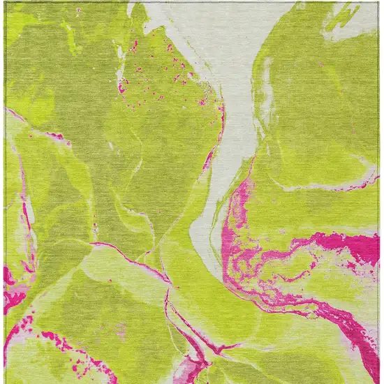 Lime Green Neon Pink And Ivory Abstract Washable Indoor Outdoor Area Rug Photo 7