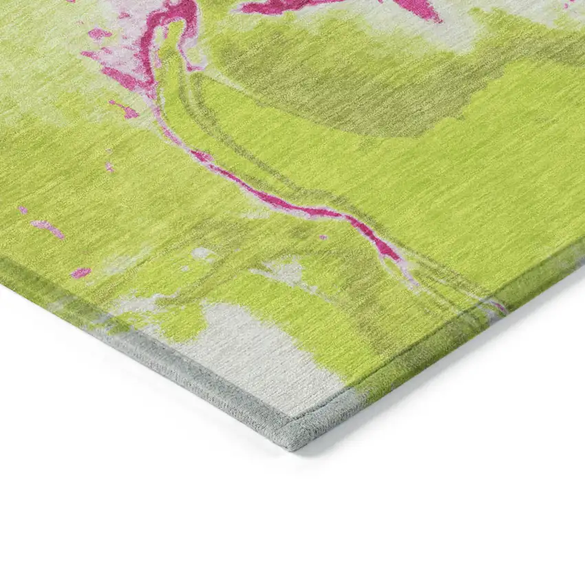 Lime Green Neon Pink And Ivory Abstract Washable Indoor Outdoor Area Rug Photo 4