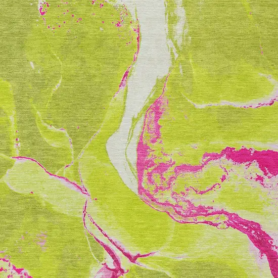 Lime Green Neon Pink And Ivory Abstract Washable Indoor Outdoor Area Rug Photo 6