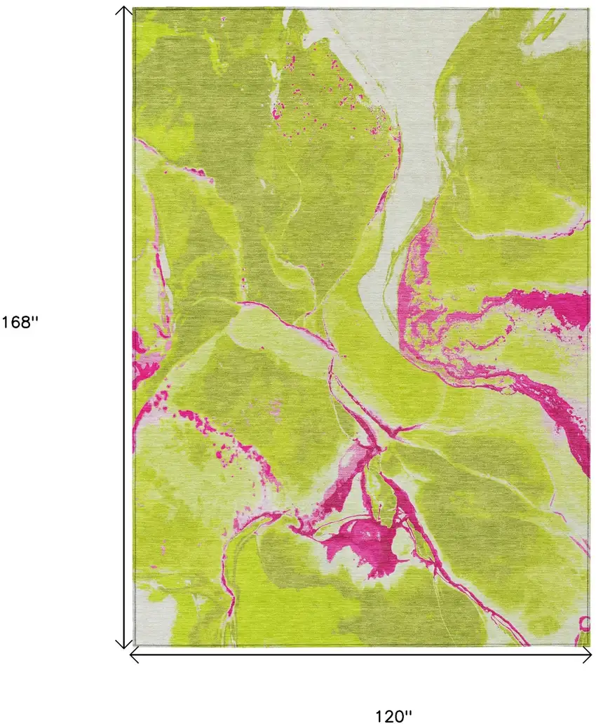 Lime Green Neon Pink And Ivory Abstract Washable Indoor Outdoor Area Rug Photo 3
