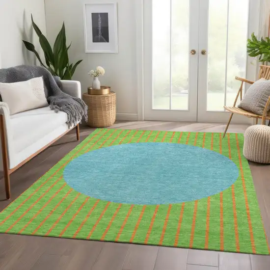 Lime Green Orange And Teal Striped Washable Area Rug With UV Protection Photo 5
