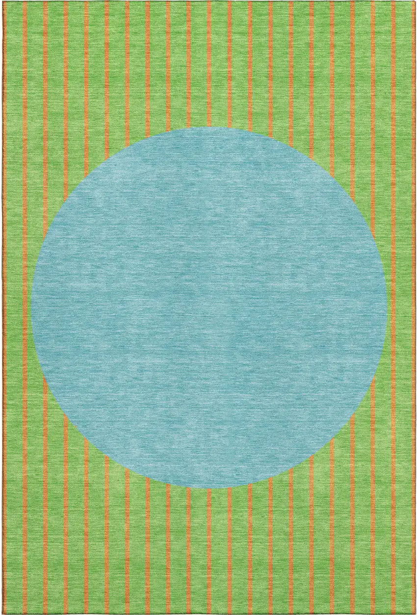 Lime Green Orange And Teal Striped Washable Area Rug With UV Protection Photo 1