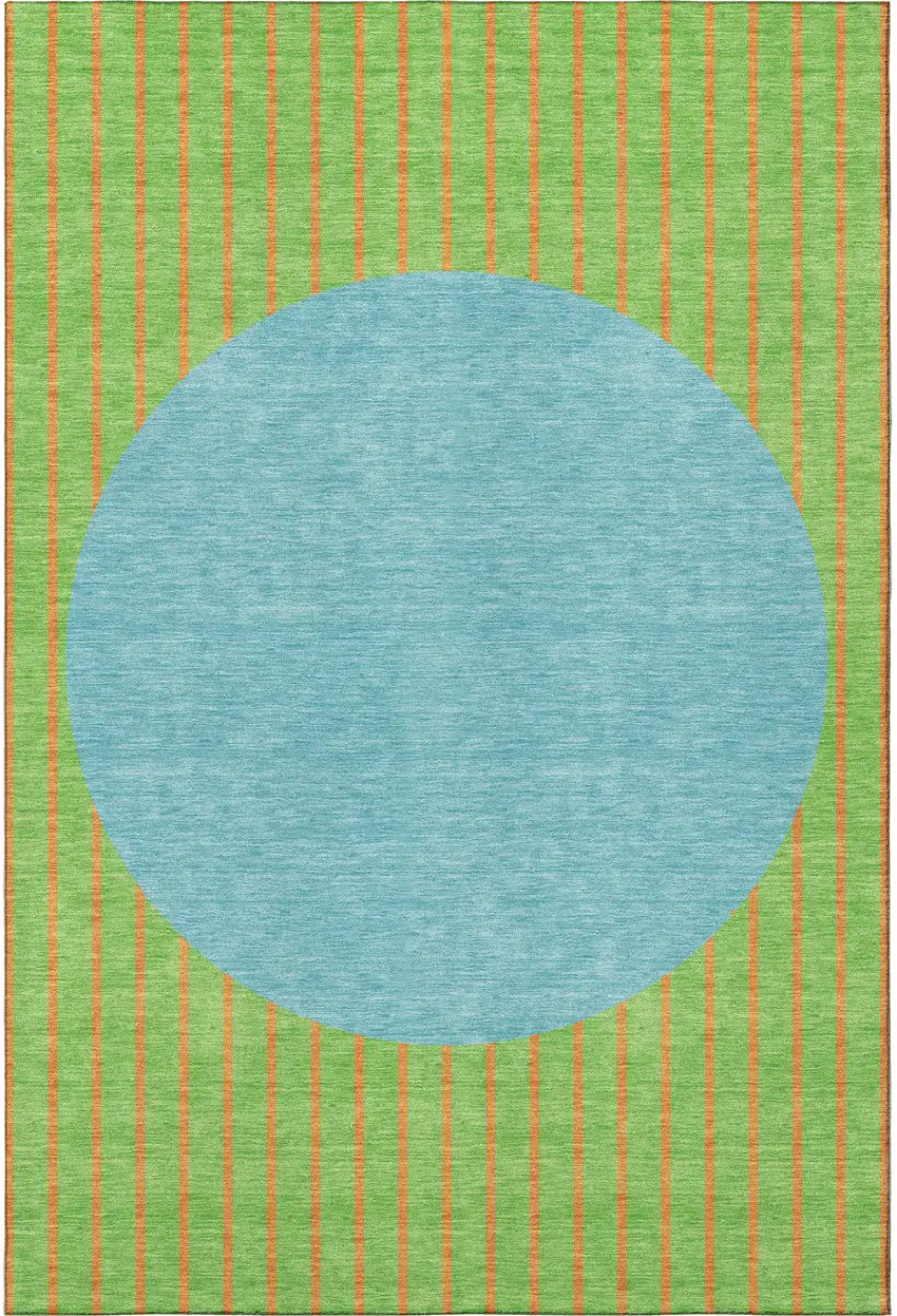 Lime Green Orange And Teal Striped Washable Area Rug With UV Protection Photo 2