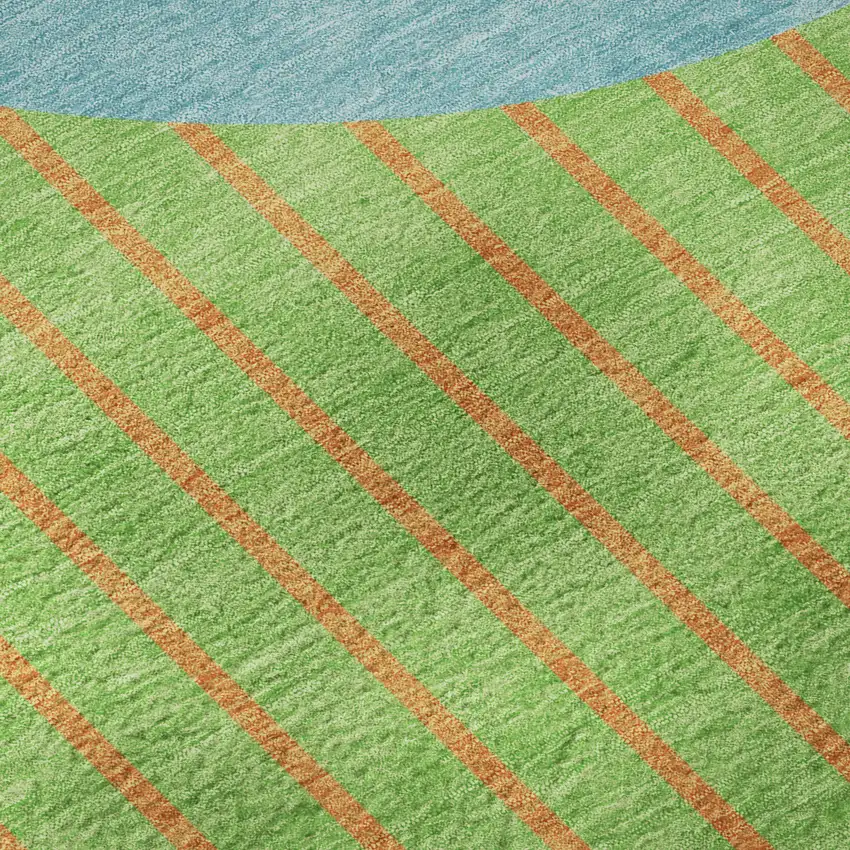Lime Green Orange And Teal Striped Washable Area Rug With UV Protection Photo 8