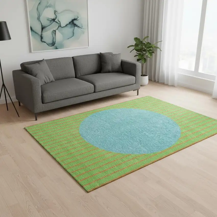 Lime Green Orange And Teal Striped Washable Area Rug With UV Protection Photo 2