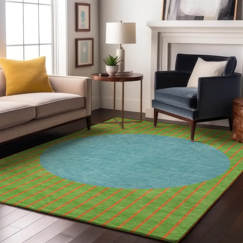 Lime Green Orange And Teal Striped Washable Area Rug With UV Protection Photo 3