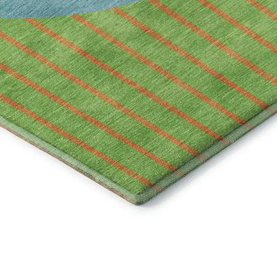 Lime Green Orange And Teal Striped Washable Area Rug With UV Protection Photo 6
