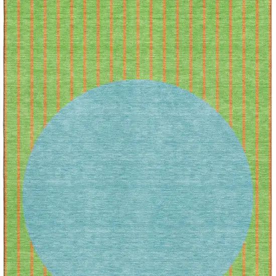 Lime Green Orange And Teal Striped Washable Area Rug With UV Protection Photo 2