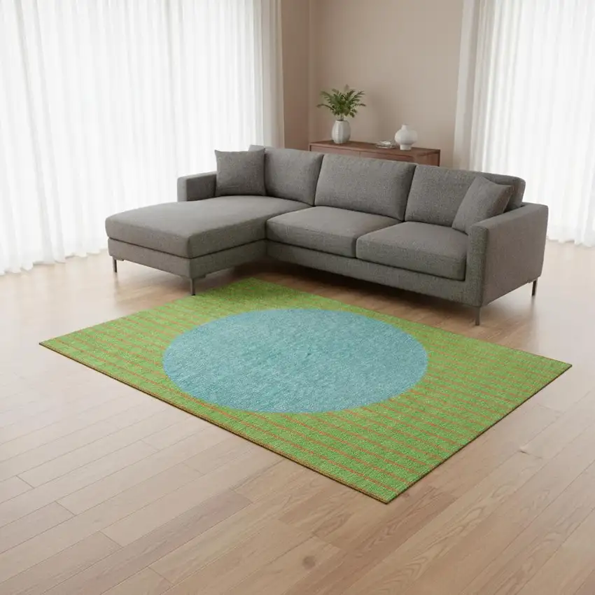 Lime Green Orange And Teal Striped Washable Area Rug With UV Protection Photo 2