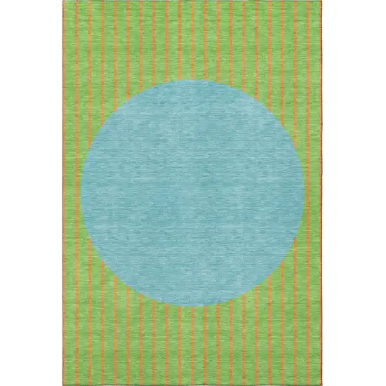 Lime Green Orange And Teal Striped Washable Area Rug With UV Protection Photo 3