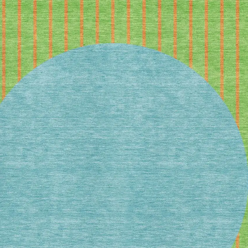 Lime Green Orange And Teal Striped Washable Area Rug With UV Protection Photo 2