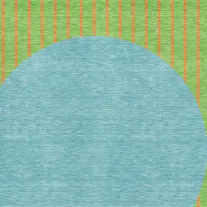 Photo of Lime Green Orange And Teal Striped Washable Area Rug With UV Protection