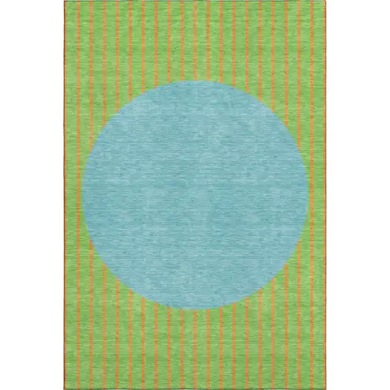 Lime Green Orange And Teal Striped Washable Area Rug With UV Protection Photo 1