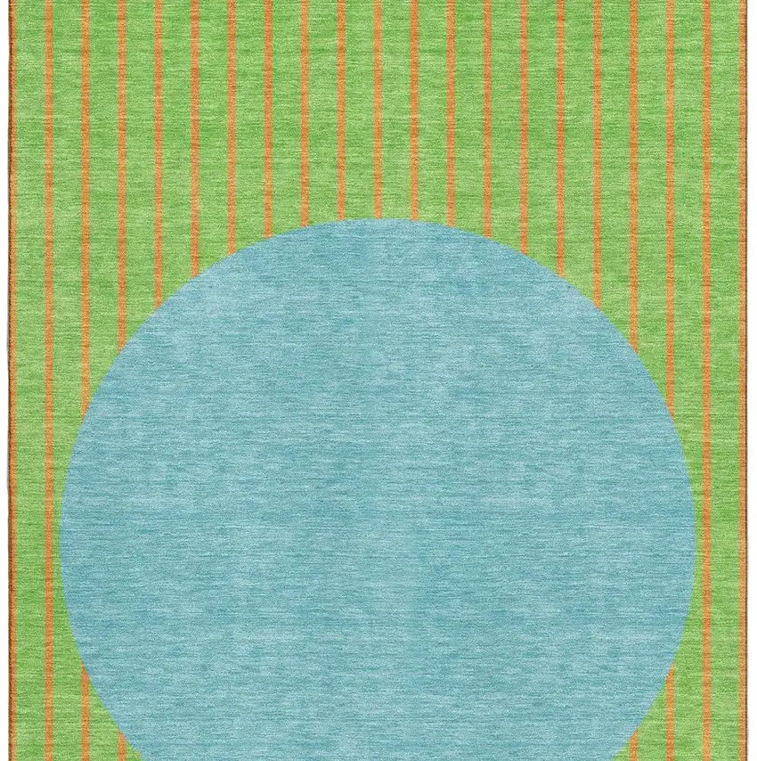 Lime Green Orange And Teal Striped Washable Area Rug With UV Protection Photo 3