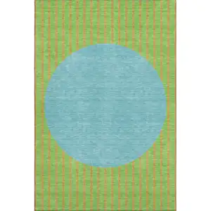 Photo of Lime Green Orange And Teal Striped Washable Area Rug With UV Protection
