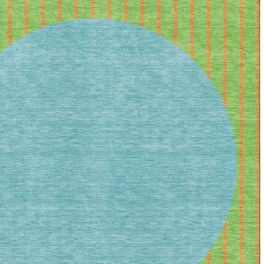 Lime Green Orange And Teal Striped Washable Area Rug With UV Protection Photo 2
