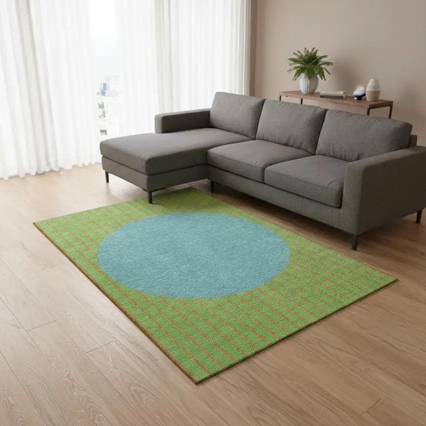 Lime Green Orange And Teal Striped Washable Area Rug With UV Protection Photo 2