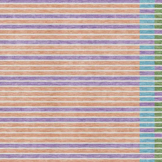 Lime Green Peach Teal And Purple Striped Washable Area Rug With UV Protection Photo 2