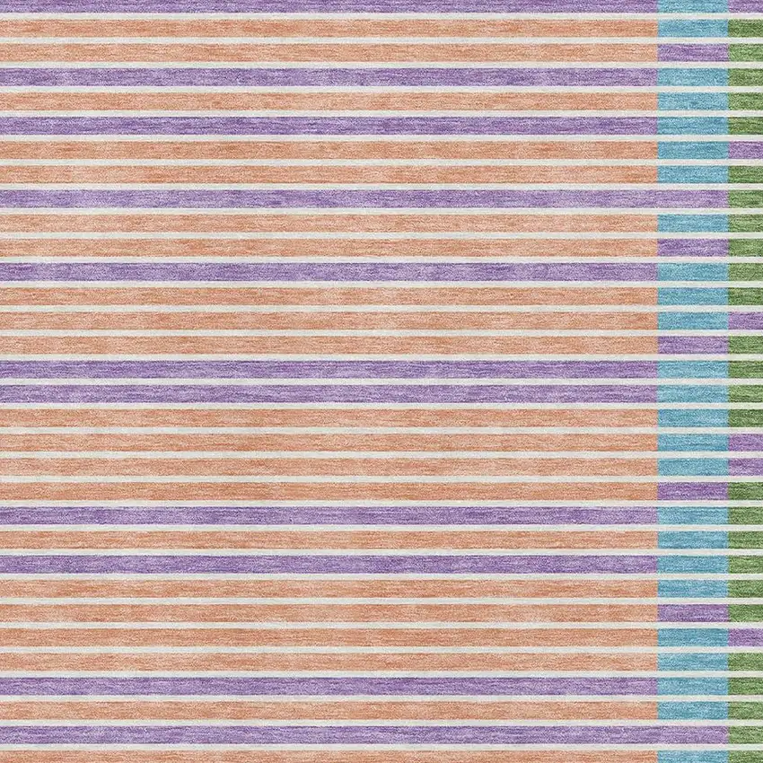 Lime Green Peach Teal And Purple Striped Washable Area Rug With UV Protection Photo 2