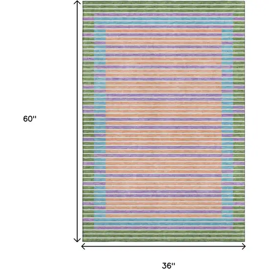 Lime Green Peach Teal And Purple Striped Washable Area Rug With UV Protection Photo 3