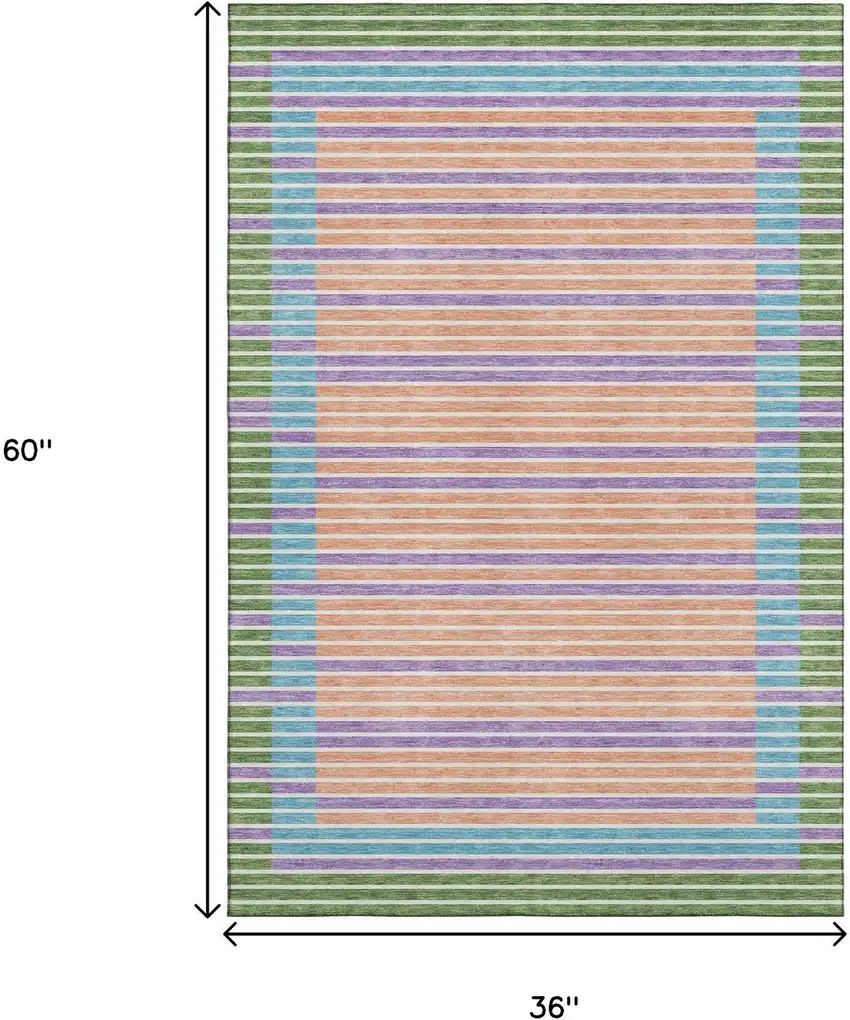 Lime Green Peach Teal And Purple Striped Washable Area Rug With UV Protection Photo 3