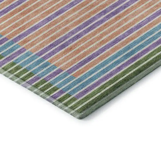 Lime Green Peach Teal And Purple Striped Washable Area Rug With UV Protection Photo 7