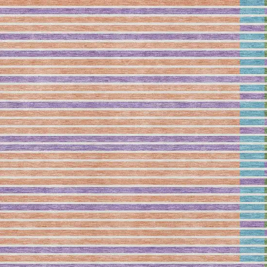 Lime Green Peach Teal And Purple Striped Washable Area Rug With UV Protection Photo 2
