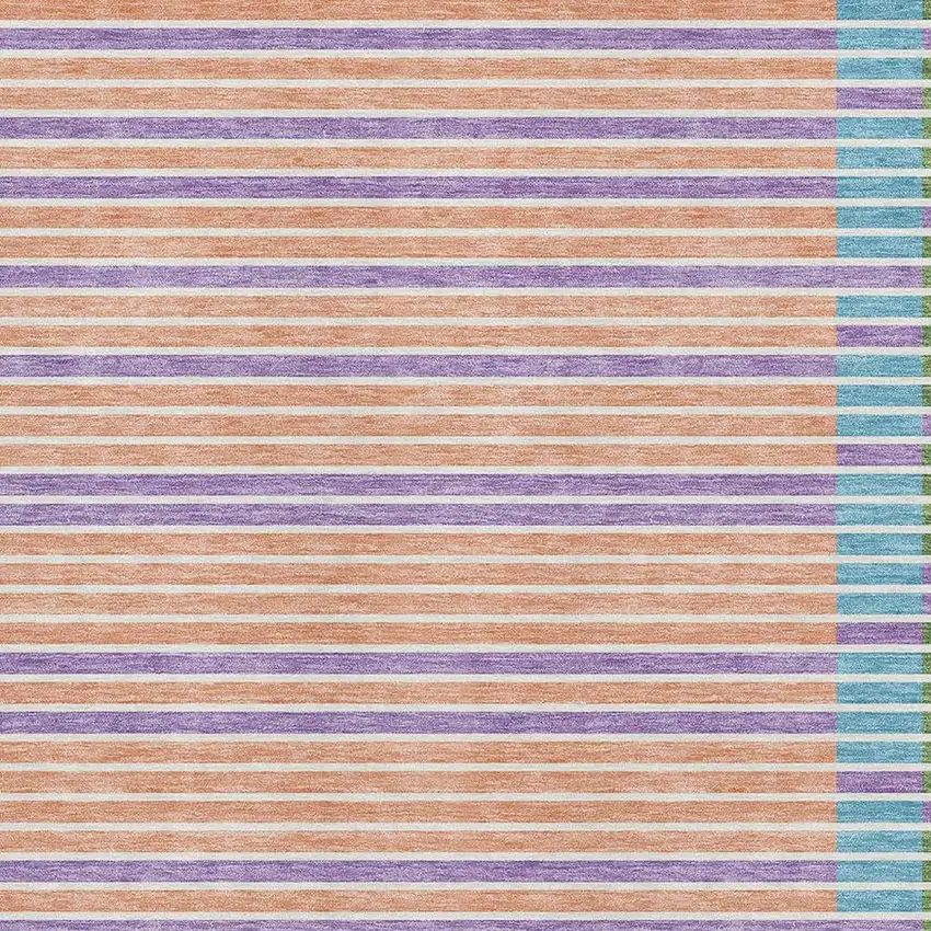 Lime Green Peach Teal And Purple Striped Washable Area Rug With UV Protection Photo 2