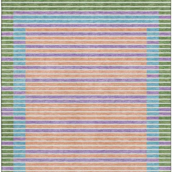 Lime Green Peach Teal And Purple Striped Washable Area Rug With UV Protection Photo 3