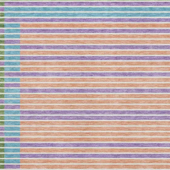 Lime Green Peach Teal And Purple Striped Washable Area Rug With UV Protection Photo 2