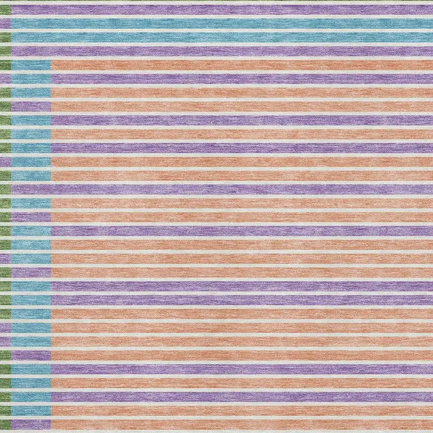 Lime Green Peach Teal And Purple Striped Washable Area Rug With UV Protection Photo 2