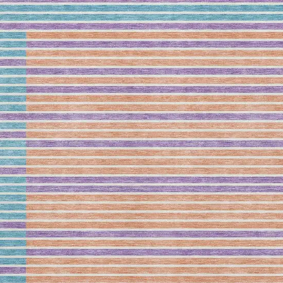 Lime Green Peach Teal And Purple Striped Washable Area Rug With UV Protection Photo 2