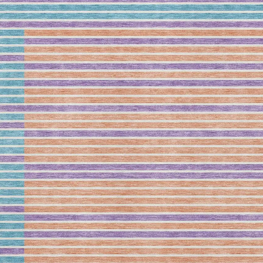 Lime Green Peach Teal And Purple Striped Washable Area Rug With UV Protection Photo 2