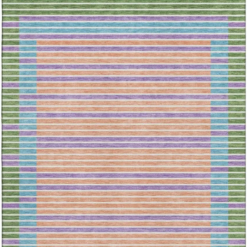 Lime Green Peach Teal And Purple Striped Washable Area Rug With UV Protection Photo 3